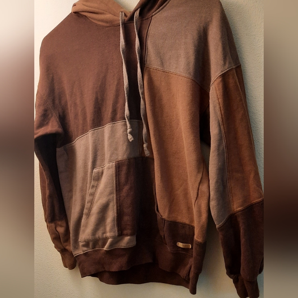 Women's Brown Colorblock Patchwork Boho Hoodie Size S